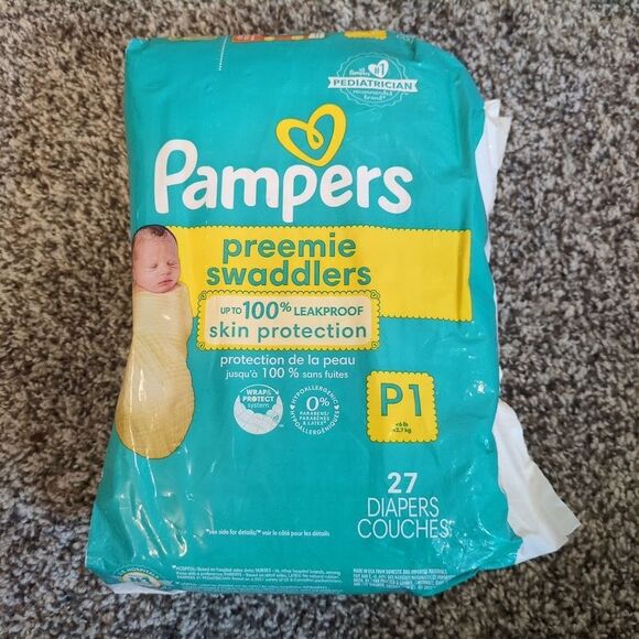 NEW Pampers Swaddlers Diapers ▪︎ Preemie ▪︎ P1  6 Lbs ▪︎ 27 Pack - Picture 1 of 4